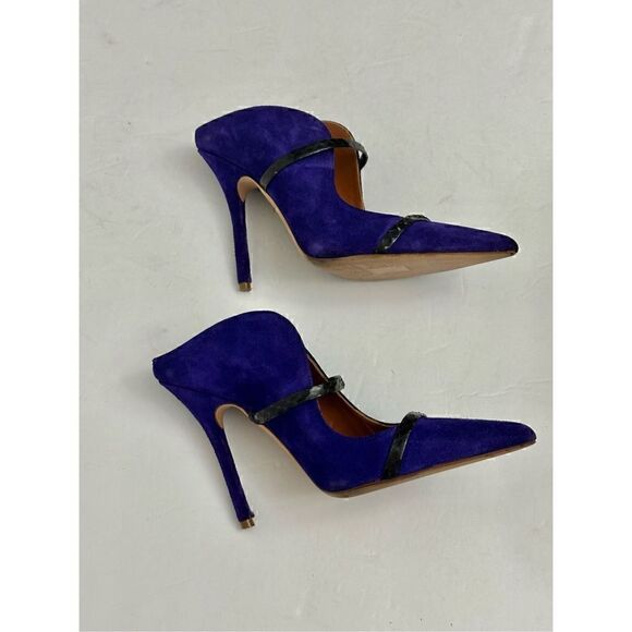 MALONE SOULIERS Maureen 
Suede Black Leather Slide Pointed
Toe Pump Heels - Picture 3 of 9